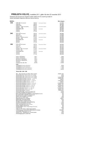 (prislisteunderlag i excel modell\345ret 2011 utg 5. 101122.xls) - Volvo