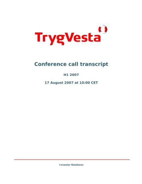 Conference call transcript - Tryg