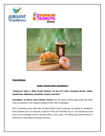 Dunkin' Donuts enters Chandigarh - Jubilant FoodWorks Limited