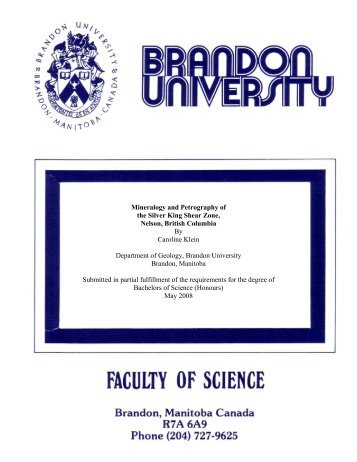 Mineralogy and Petrography of the Silver King Shear Zone, Nelson ...