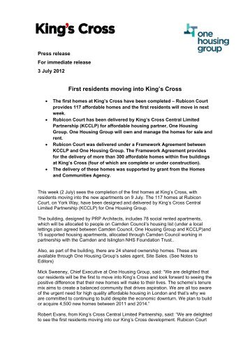 First residents moving into King's Cross - One Housing Group
