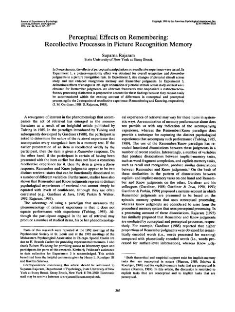 Recollective Processes in Picture Recognition Memory - Psychology ...