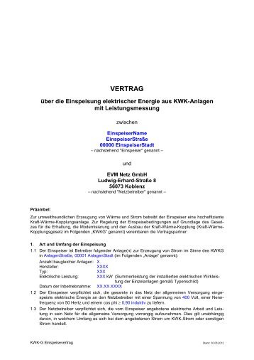 Download PDF: KWK-G Einspeisevertrag mit ... - EVM Netz