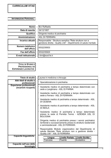CV BIVI RAFFAELLA.pdf - Azienda USL di Ferrara