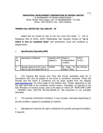 2. The General Bid format and Price Bid format submitted ... - Tender