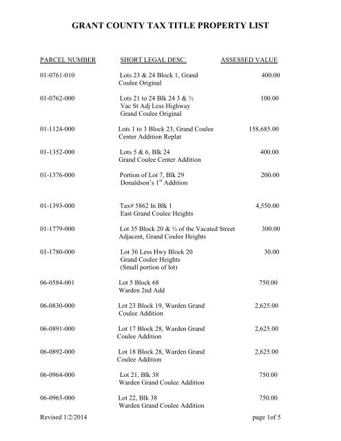 Tax Title List - Grant County Government