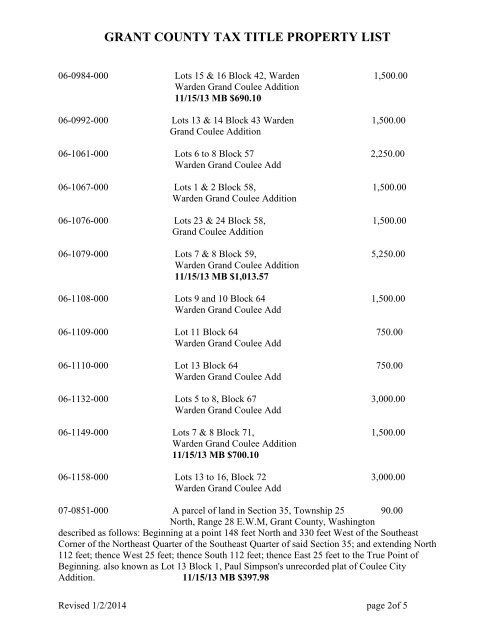 Tax Title List - Grant County Government