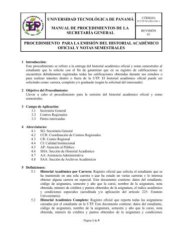 universidad tecnolÃ³gica de panamÃ¡ manual de procedimientos de ...