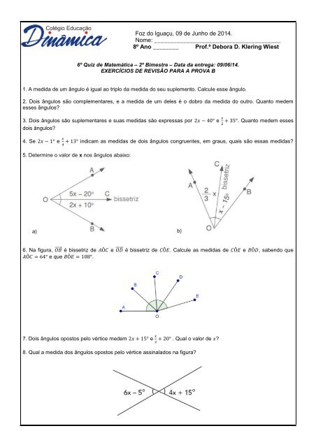 QUIZ DE MATEMÁTICA ÂNGULOS, quiz de matematica angulos