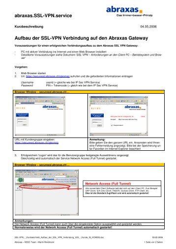 Aufbau SSL-VPN Verbindung auf den Abraxas Gateway