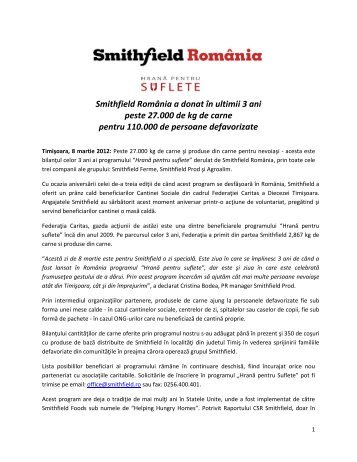 Smithfield România a donat în ultimii 3 ani peste ... - Smithfield Ferme