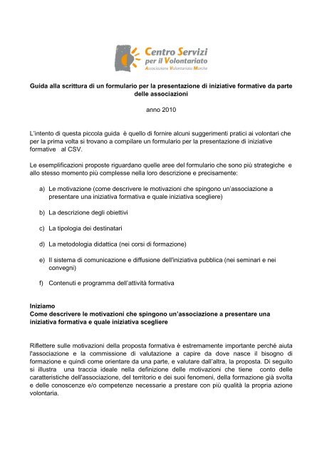 Guida alla scrittura dei formulari di formazione2010 Csv - CSV Marche