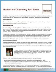 HealthCare Chaplaincy Fact Sheet