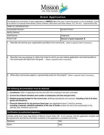 Grant Application - District of Mission