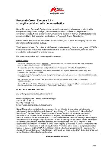ProceraÂ® Crown Zirconia 0.4 â strength combined ... - Nobel Biocare