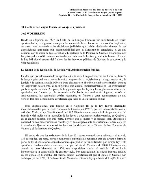 Carta de la Lengua Francesa los ajustes jurÃ­dicos