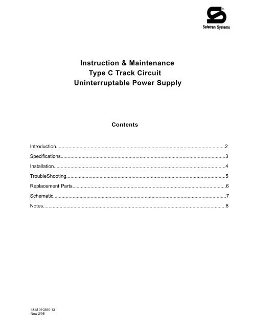 Model CXP-3 Type C Track Circuit Uninterruptable Power Supply