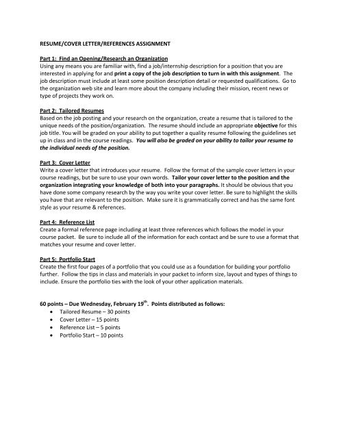 Resume Cover Letter References Portfolio Start Assignment Pdf