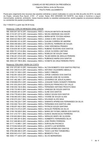 Pauta de julgamento nÂº 126 a 129