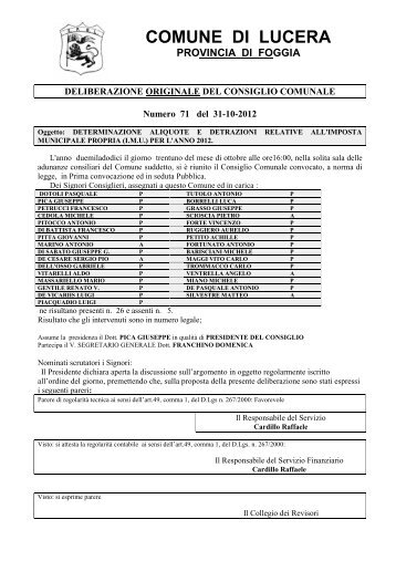 Delibera aliquote I.M.U. 2012 - Comune di Lucera