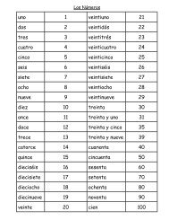 Los Números notes with translations - The Country School