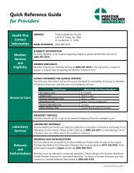 Provider Quick Reference Guide to Positive Healthcare Florida