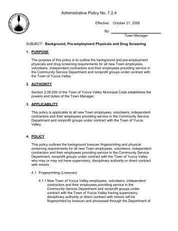 Volunteer Background and Reference Check Policy - Town of Yucca ...