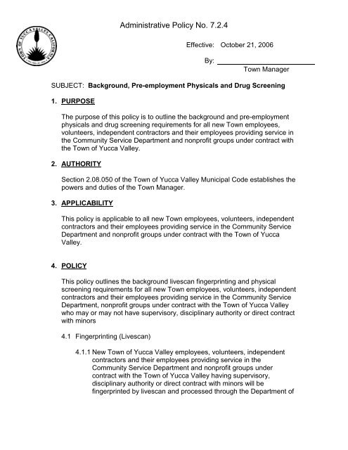 Volunteer Background and Reference Check Policy - Town of Yucca ...