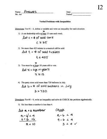 Verbal Problems with Inequalities Worksheet - I2 - Answers.pdf