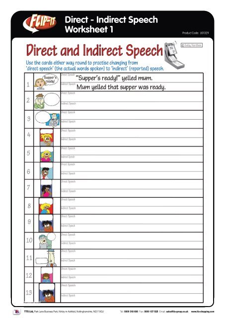 direct to indirect speech worksheet for class 4
