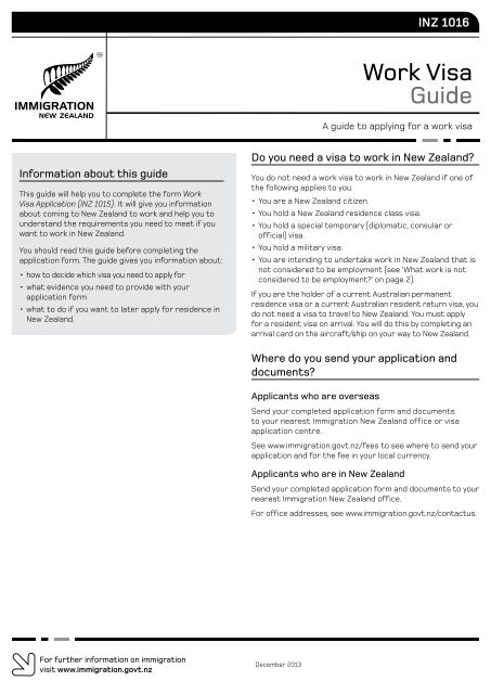 Work Visa Guide (INZ 1016) New Zealand Immigration Service