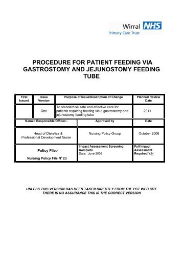 procedure for patient feeding via gastrostomy and jejunostomy ...