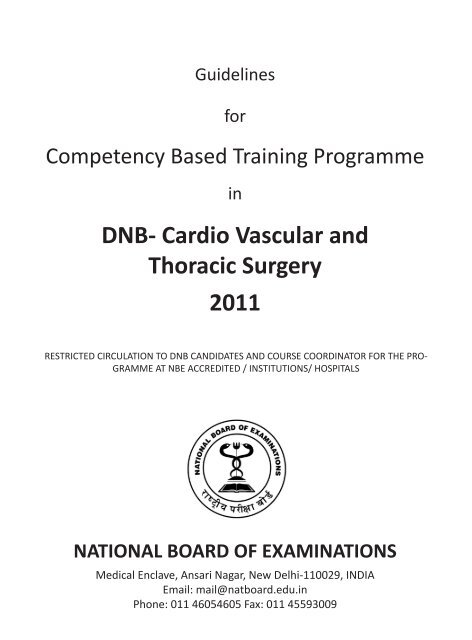 Guidelines for DNB Cardio Vascular and Thoracic Surgery