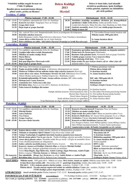 Dzīres Kuldīgā 2013 programma. - Kuldīga