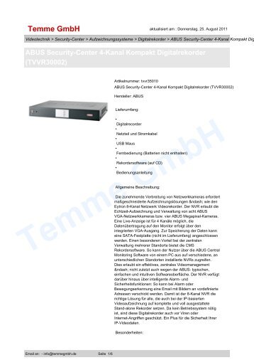 ABUS Security-Center 4-Kanal Kompakt Digitalrekorder (TVVR30002)