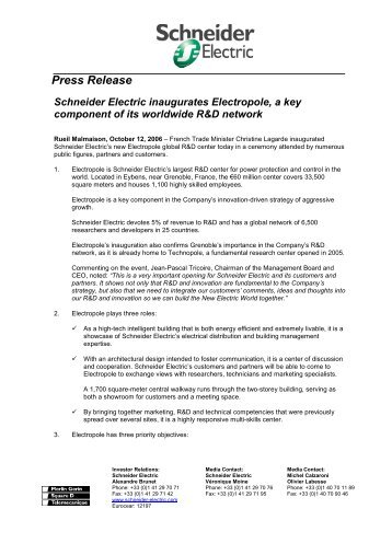 Schneider Electric inaugurates Electropole, its new Research ...