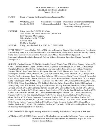 October 2011 Meeting Minutes.pdf - the New Mexico Board of Nursing