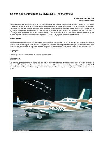 En Vol, aux commandes du SOCATA ST-10 Diplomate