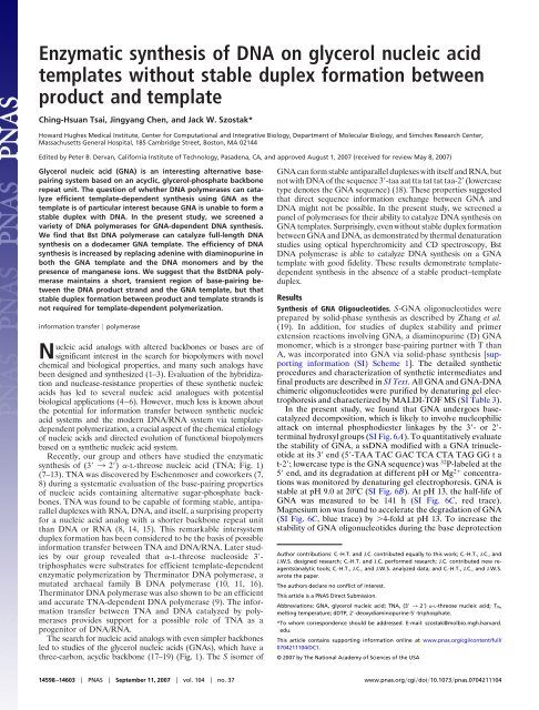 Enzymatic synthesis of DNA on glycerol nucleic acid templates ...