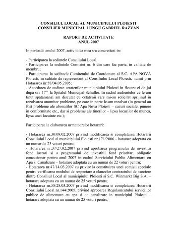 Raportul de activitate al consilierilor locali pe anul 2007 - Ploiesti.ro