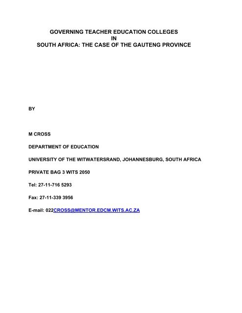 governing teacher education colleges in south africa