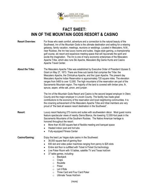 fact sheet - Inn of the Mountain Gods Resort and Casino