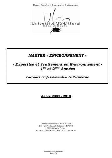 Master Expertise & Traitement en Environnement - UniversitÃ© du ...