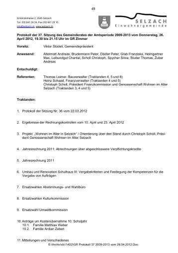 Sitzung vom 26.04.2012 - Selzach