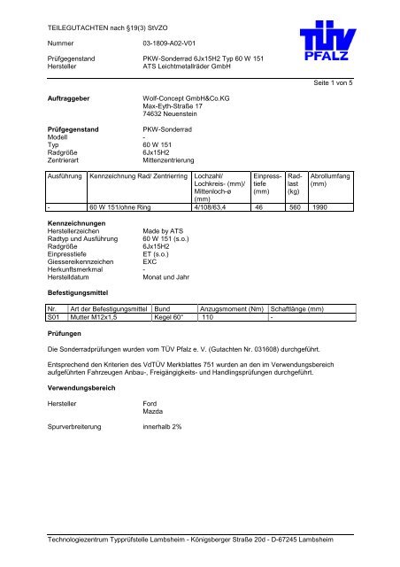 TEILEGUTACHTEN nach Â§19(3) StVZO Nummer 03-1809-A02-V01 ...