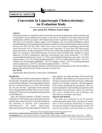 Conversion In Laparoscopic Cholecystectomy: An ... - JK Science