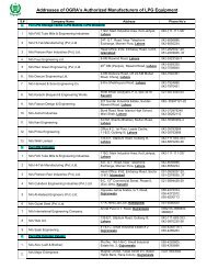 Addresses of OGRA's Authorized Manufacturers of LPG Equipment