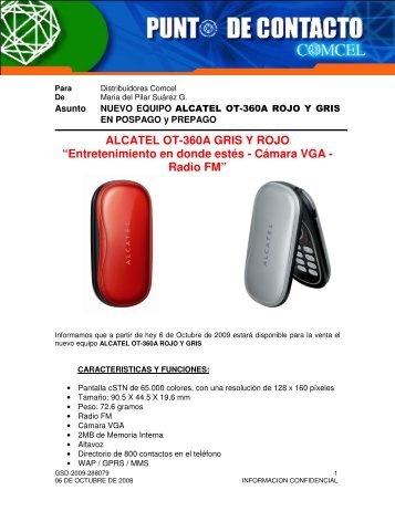 ALCATEL OT-360A GRIS Y ROJO - Red Maestra COMCEL