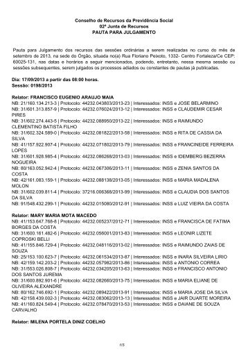 Pauta de julgamento nÂº 198 a 201 - 17 e 18/09/2013 - MinistÃ©rio da ...
