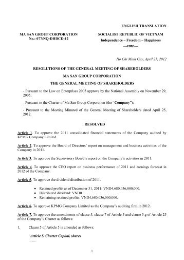 2012 AGM Resolutions - Masan Group